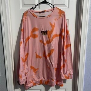 Pink and Orange Tie-Dye Crew with Butterfly Patch